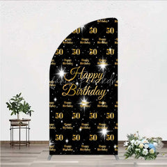 Lofaris 50th Birthday Half Moon Arch Backdrop Black and Gold Step Repeat Pattern Decoration