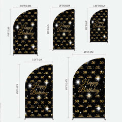 Lofaris 50th Birthday Half Moon Arch Backdrop Black and Gold Step Repeat Pattern Decoration