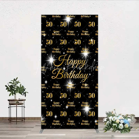 Lofaris 50th Birthday Rectangle Backdrop Black and Gold Step Repeat Pattern Decoration