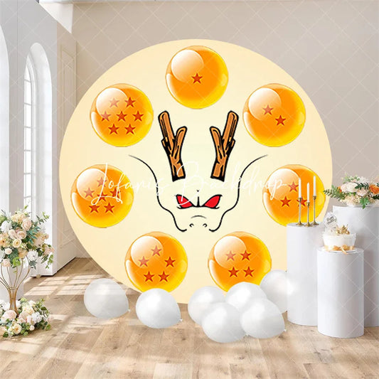 Lofaris 7.2FT Round Fantasy Dragon Backdrop Yellow Star Orbs for Kids Birthday Party Baby Shower Background