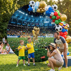 Lofaris (7 Day Delivery)Lofaris Golden Trophy Soccer Stadium Round Backdrop Celebration Sports Party Decor