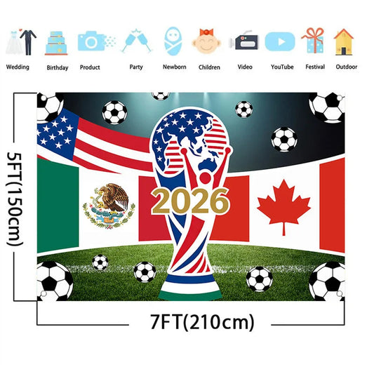 Lofaris (7 Day Delivery)Lofaris USA Mexico Canada Flags and Soccer Balls 2026 International Football Celebration Backdrop