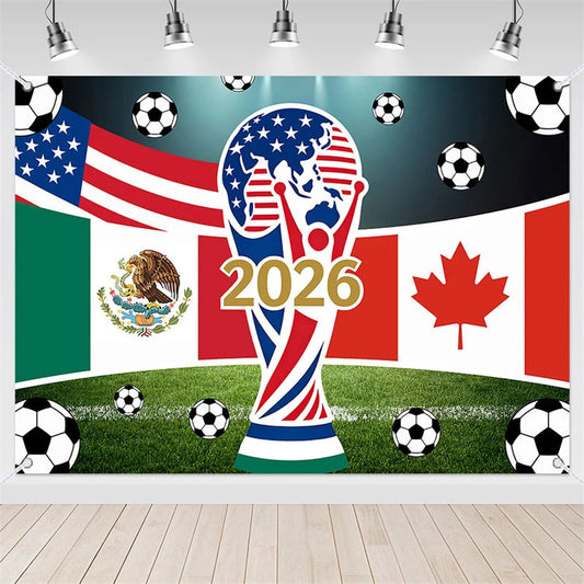 Lofaris (7 Day Delivery)Lofaris USA Mexico Canada Flags and Soccer Balls 2026 International Football Celebration Backdrop