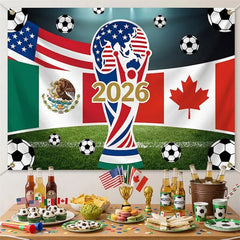Lofaris (7 Day Delivery)Lofaris USA Mexico Canada Flags and Soccer Balls 2026 International Football Celebration Backdrop