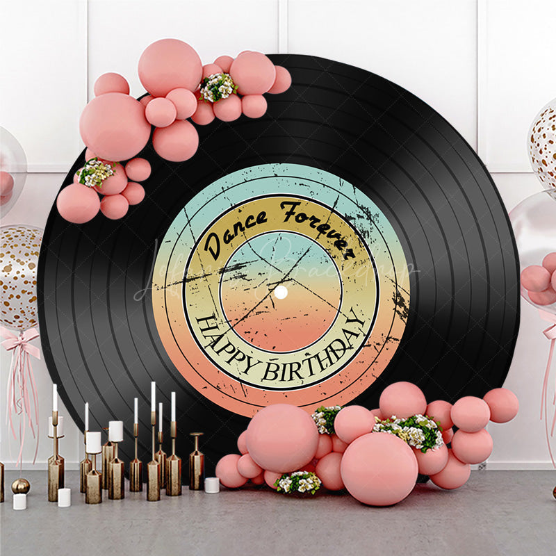 Lofaris 70s Disco Dance Forever Birthday Round Backdrop Retro Vinyl Record Design Groovy Themed Party Photo Prop Decor