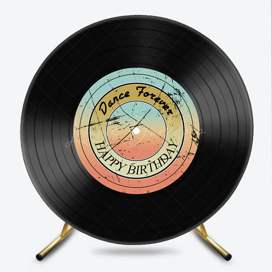 Lofaris 70s Disco Dance Forever Birthday Round Backdrop Retro Vinyl Record Design Groovy Themed Party Photo Prop Decor