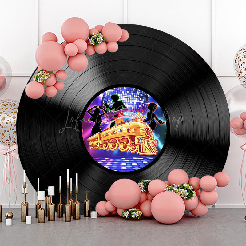 Lofaris 70s Disco Party Round Backdrop Soul Train on a Vinyl Record Retro Funk and R&B Dance Themed Photo Prop Decor