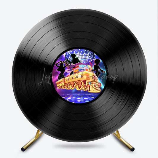 Lofaris 70s Disco Party Round Backdrop Soul Train on a Vinyl Record Retro Funk and R&B Dance Themed Photo Prop Decor