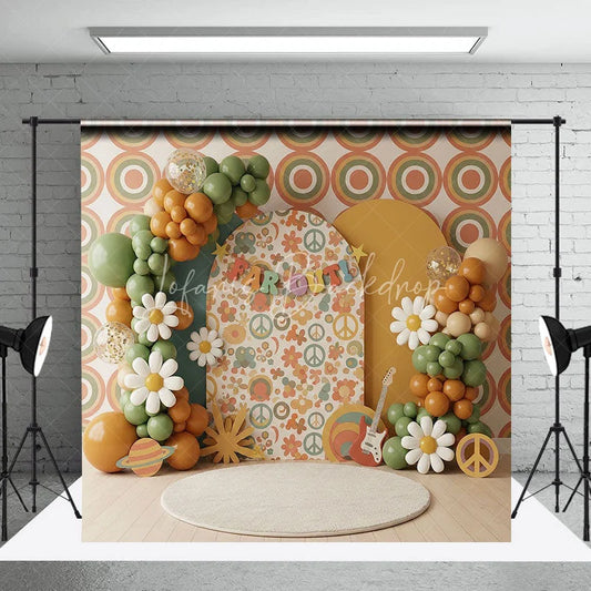 Lofaris 70s Retro Hippie Groovy Backdrop Peace Sign and Daisy for Birthday Party Cake Smash