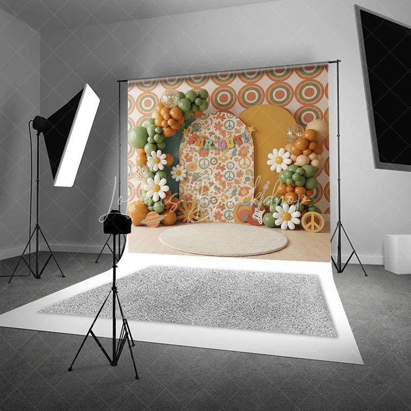 Lofaris 70s Retro Hippie Groovy Backdrop Peace Sign and Daisy for Birthday Party Cake Smash