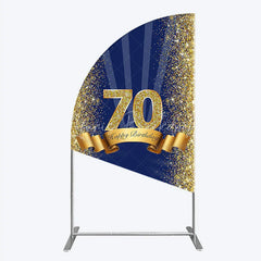 Lofaris 70th Happy Birthday Half Moon Arch Backdrop Navy Blue and Gold Glitter Sparkle Party Celebration Background
