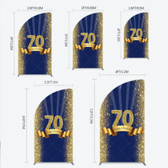 Lofaris 70th Happy Birthday Half Moon Arch Backdrop Navy Blue and Gold Glitter Sparkle Party Celebration Background