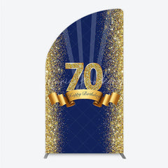 Lofaris 70th Happy Birthday Half Moon Arch Backdrop Navy Blue and Gold Glitter Sparkle Party Celebration Background