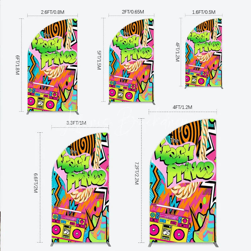 Lofaris 90s Hip Hop Themed Fresh Prince Half Moon Arch Backdrop Retro Graffiti Art for Baby Shower Throwback Birthday Party Decor