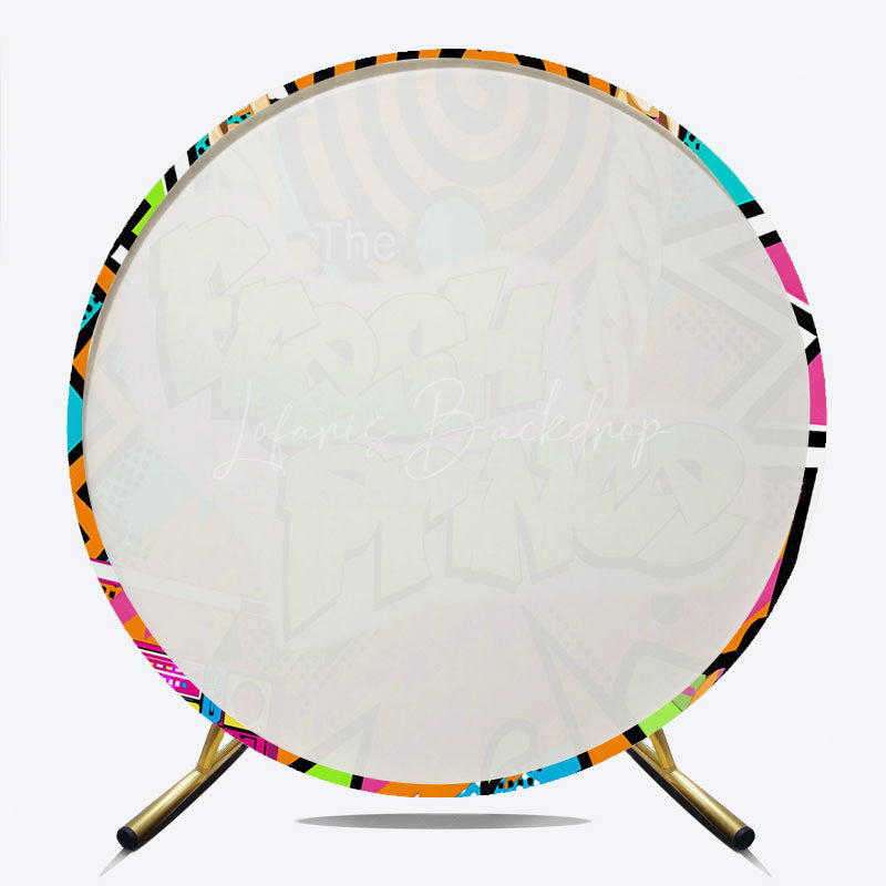 Lofaris 90s Hip Hop Themed Fresh Prince Round Backdrop Retro Graffiti Art for Baby Shower Throwback Birthday Party Decor