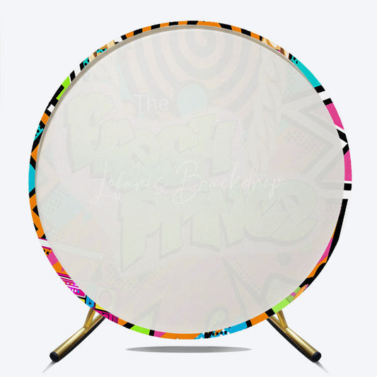 Lofaris 90s Hip Hop Themed Fresh Prince Round Backdrop Retro Graffiti Art for Baby Shower Throwback Birthday Party Decor