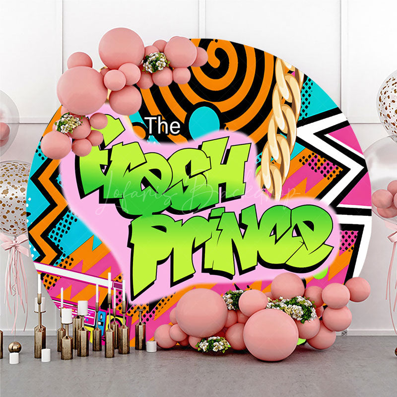 Lofaris 90s Hip Hop Themed Fresh Prince Round Backdrop Retro Graffiti Art for Baby Shower Throwback Birthday Party Decor