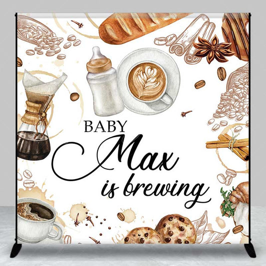 Lofaris A Baby is Brewing Custom Backdrop Coffee and Croissant Themed Shower Personalized Cafe Welcome Sign Decor