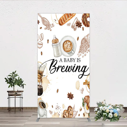 Lofaris A Baby is Brewing Rectangle Backdrop Coffee and Croissant Themed Shower Fun Cafe Welcome Sign Photo Prop Decor