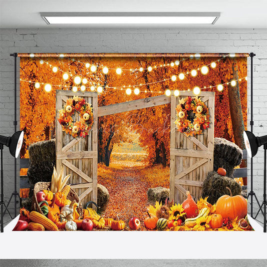 Lofaris A Fruitful Autumn Courtyard Lights Photo Backdrop