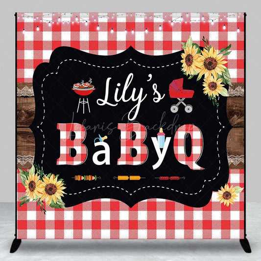 Lofaris A Little Baby Q Custom Shower Backdrop Red Gingham and Sunflower BBQ Summer Picnic Welcome Sign Decor
