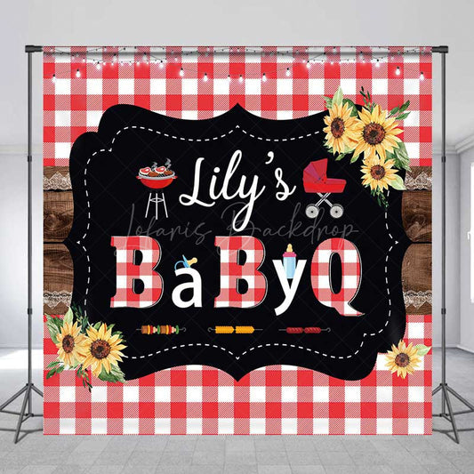 Lofaris A Little Baby Q Custom Shower Backdrop Red Gingham and Sunflower BBQ Summer Picnic Welcome Sign Decor