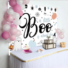 Lofaris A Little Boo is Almost Due Baby Shower Backdrop Cute Ghost with Pastel Pumpkins Halloween Gender Neutral Decor