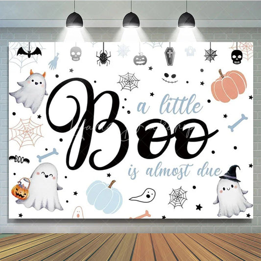 Lofaris A Little Boo is Almost Due Baby Shower Backdrop Cute Ghost with Pastel Pumpkins Halloween Gender Neutral Decor