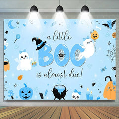 Lofaris A Little Boo is Almost Due Halloween Baby Shower Backdrop Cute Ghost with Blue Pumpkins Spooky Party for Boy