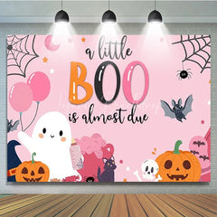 Lofaris A Little Boo is Almost Due Halloween Baby Shower Backdrop Cute Ghost with Pink Pumpkins Spooky Party for Girl