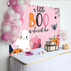 Lofaris A Little Boo is Almost Due Halloween Baby Shower Backdrop Cute Ghost with Pink Pumpkins Spooky Party for Girl