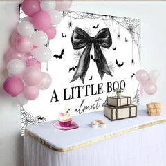 Lofaris A Little Boo is Almost Due Halloween Baby Shower Backdrop Gothic Black Bow with Spiders Spooky Elegant Decor