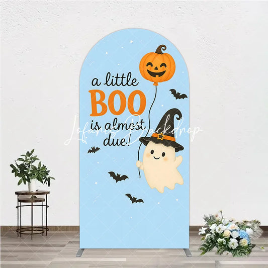 Lofaris A Little Boo Is Almost Due Halloween Round Top Arch Backdrop Cute Ghost Pumpkin Baby Shower Party Decor