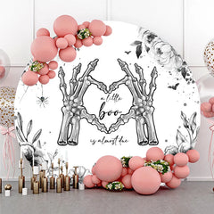 Lofaris A Little Boo is Almost Due Round Backdrop Gothic Skeleton Hands with Floral Halloween Baby Shower Decor