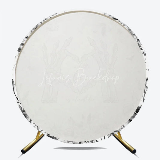 Lofaris A Little Boo is Almost Due Round Backdrop Gothic Skeleton Hands with Floral Halloween Baby Shower Decor