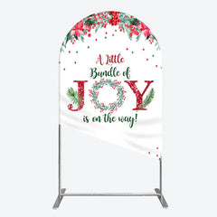 Lofaris A Little Bundle of Joy is on the Way Arch Backdrop Christmas Baby Shower with Poinsettia Winter Floral Decor