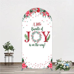 Lofaris A Little Bundle of Joy is on the Way Arch Backdrop Christmas Baby Shower with Poinsettia Winter Floral Decor