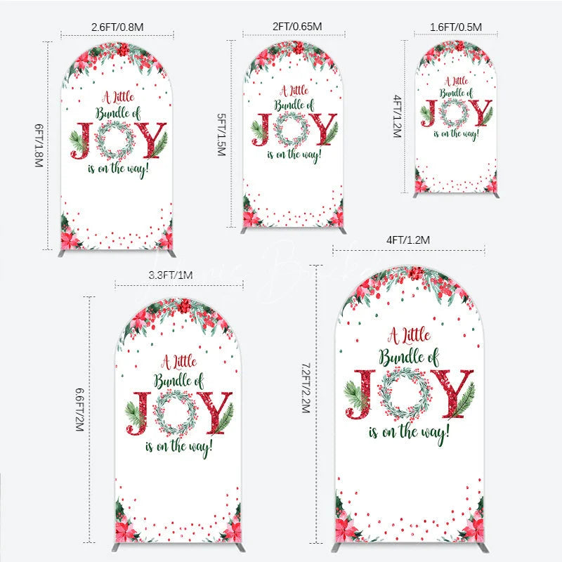 Lofaris A Little Bundle of Joy is on the Way Arch Backdrop Christmas Baby Shower with Poinsettia Winter Floral Decor