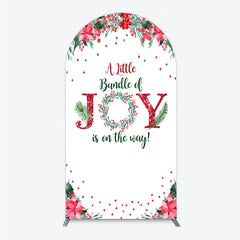 Lofaris A Little Bundle of Joy is on the Way Arch Backdrop Christmas Baby Shower with Poinsettia Winter Floral Decor