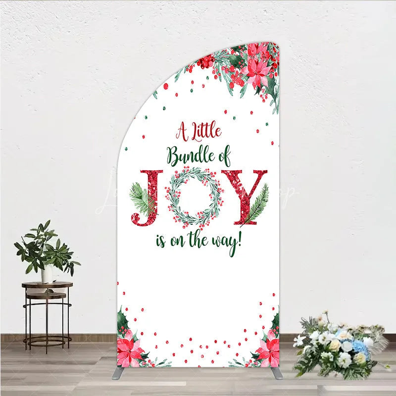 Lofaris A Little Bundle of Joy is on the Way Half Moon Arch Backdrop Christmas Baby Shower with Poinsettia Winter Floral Decor