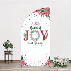 Lofaris A Little Bundle of Joy is on the Way Half Moon Arch Backdrop Christmas Baby Shower with Poinsettia Winter Floral Decor