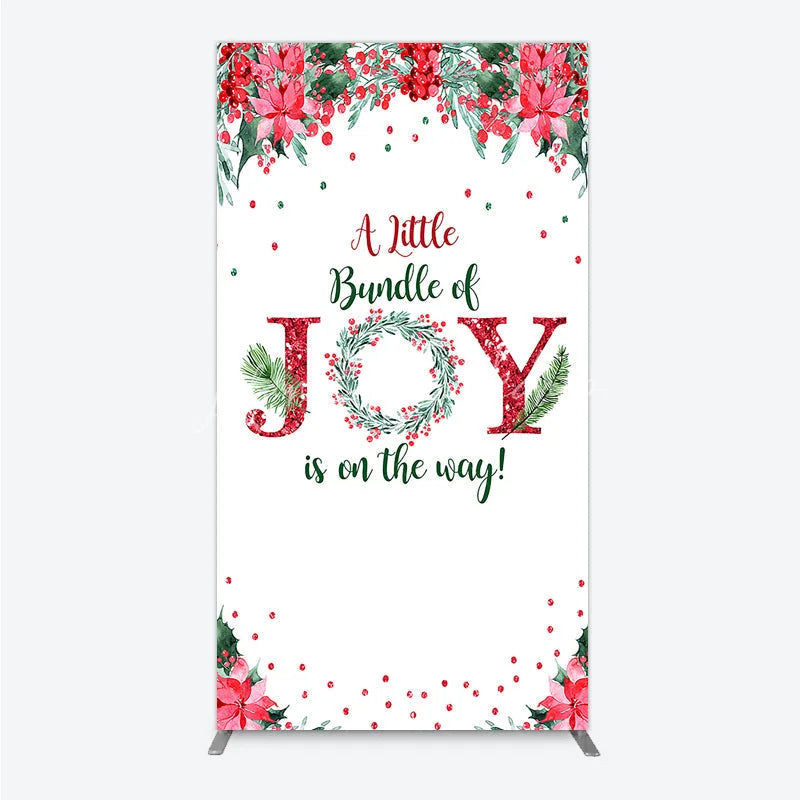 Lofaris A Little Bundle of Joy is on the Way Rectangle Backdrop Christmas Baby Shower with Poinsettia Winter Floral Decor