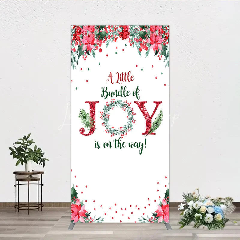 Lofaris A Little Bundle of Joy is on the Way Rectangle Backdrop Christmas Baby Shower with Poinsettia Winter Floral Decor