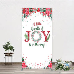 Lofaris A Little Bundle of Joy is on the Way Rectangle Backdrop Christmas Baby Shower with Poinsettia Winter Floral Decor