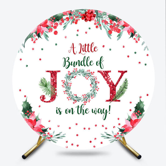 Lofaris A Little Bundle of Joy is on the Way Round Backdrop Christmas Baby Shower with Poinsettia Winter Floral Decor
