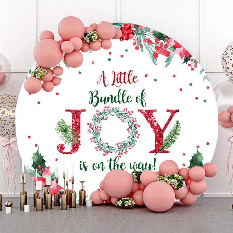 Lofaris A Little Bundle of Joy is on the Way Round Backdrop Christmas Baby Shower with Poinsettia Winter Floral Decor