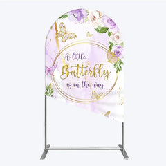 Lofaris A Little Butterfly is on the way Arch Backdrop Purple Floral Baby Shower Decor Gold for Girl