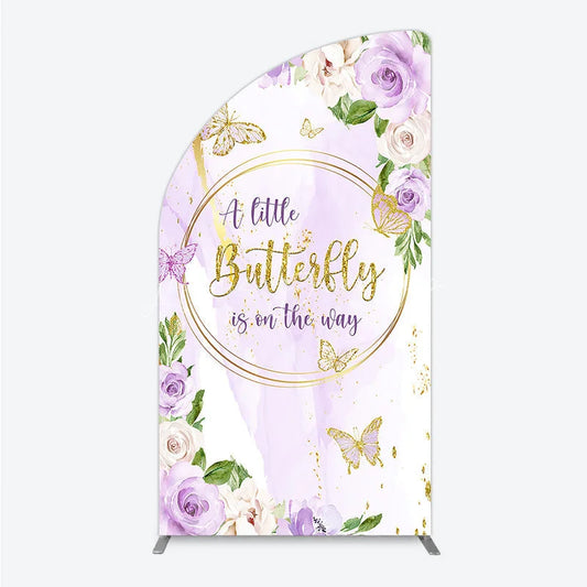 Lofaris A Little Butterfly is on the way Half Moon Arch Backdrop Purple Floral Baby Shower Decor Gold for Girl