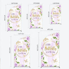 Lofaris A Little Butterfly is on the way Half Moon Arch Backdrop Purple Floral Baby Shower Decor Gold for Girl