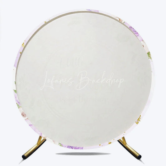 Lofaris A Little Butterfly is on the Way Round Backdrop Purple and Gold Floral Girl Baby Shower Party Decor